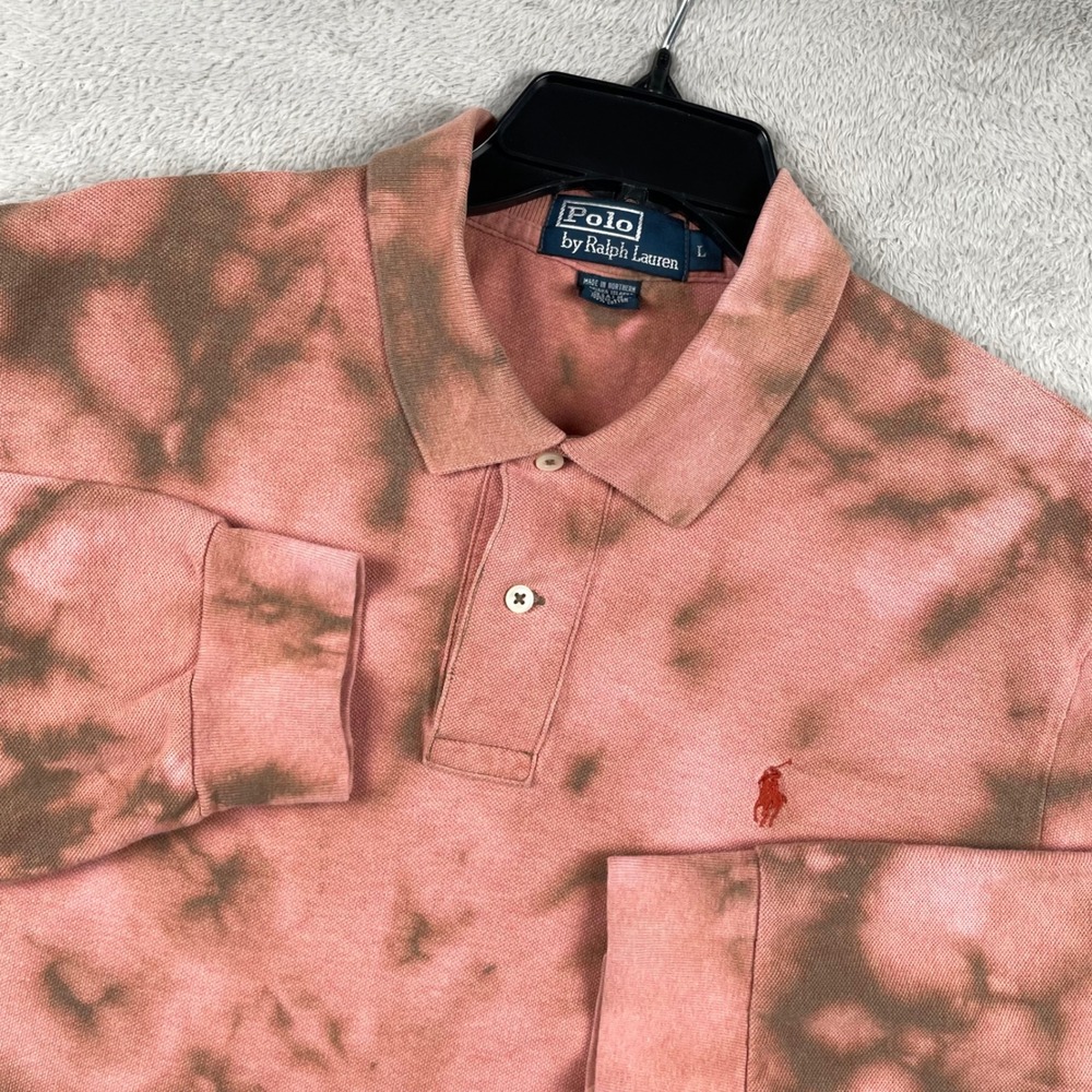 Polo Ralph Lauren Shirt Mens Large Pink Brown Tie Dye Long Sleeve  USA Made